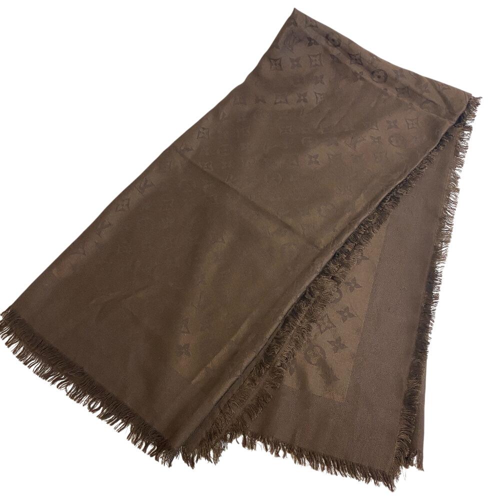LOUIS VUITTON Large format Monogram Voal silk Stall Brown silk unisex Used