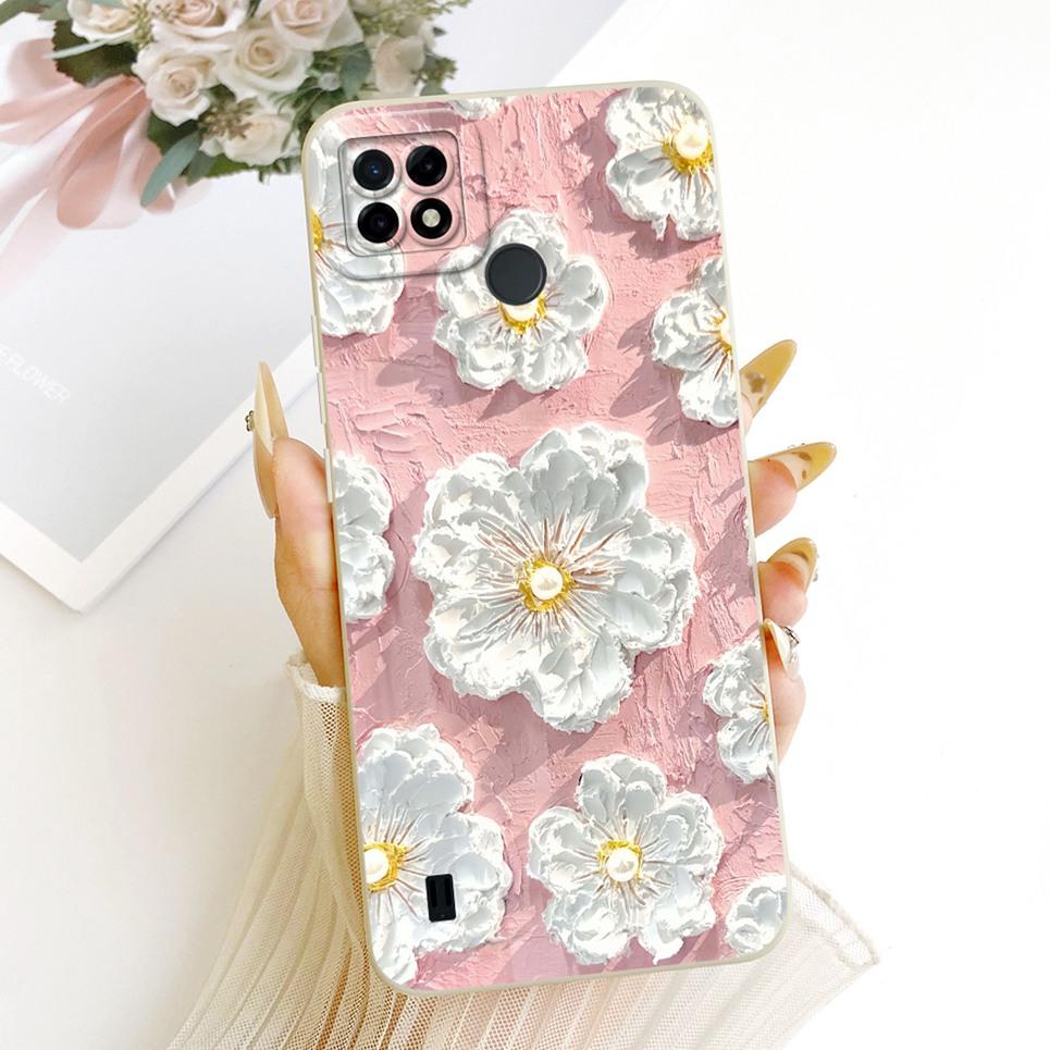 

For Realme C21 RMX3201 Phone Case Bow Pattern Flower Butterfly Girly Back Cover Matte Silicone Soft Casing RealmeC21 C 21 2021 Realme C21 RMX3201