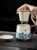 350ml Exquisite Blue & White Porcelain Tea Infuser Mug with Lid and Filter, Ceramic Water Separation Cup for Home Office Gifte