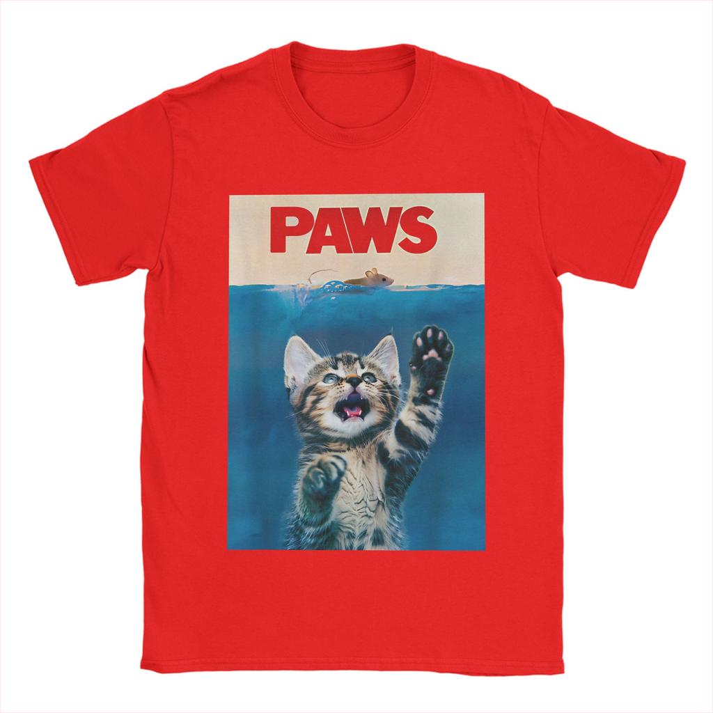 PAWS Funny Cat parody cat Lover Gift Kitten Shark Mouse meow 100 Cotton T Shirts  Novelty Tee Shirt for Man Casual Top Tees
