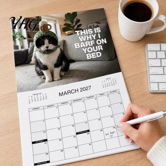 Humorous Animal Calendar 2027 Cat Wall Calendar, January - December 2027, Funny Office with Photos 12 Months Hanging Planner for Home Decor