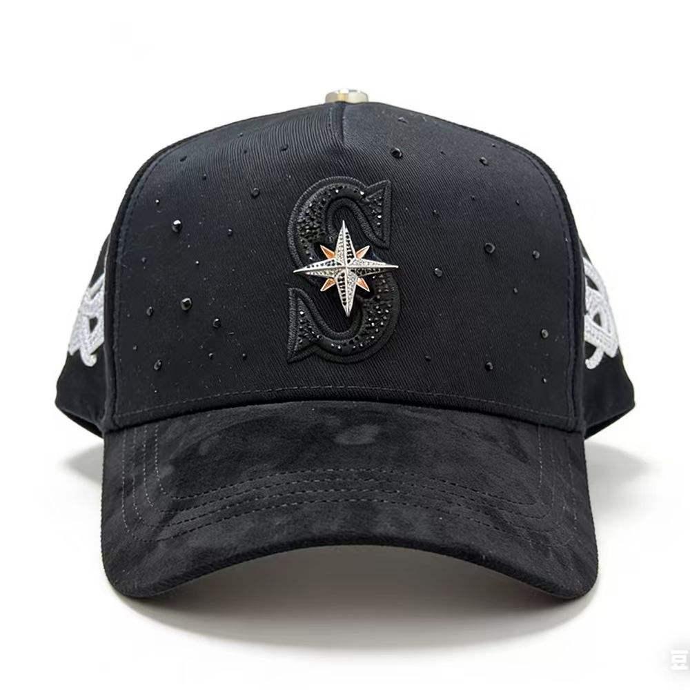 Wholesale Yo No Pesco Star Satin Lined Terry Dobby Embroidered Bling Sports Cap 5 Panel Rhinestone Brim Baseball Caps Barbas