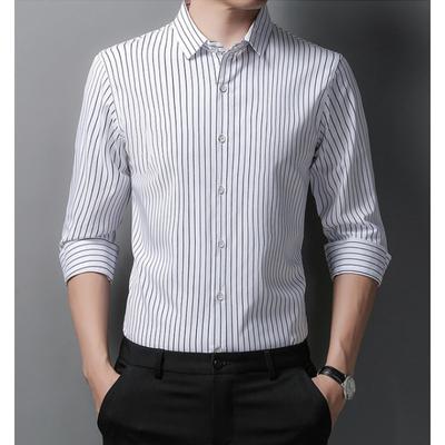 Spring and Autumn Vertical Striped Long-Sleeved Shirt Business Young and Middle-Aged Men's Shirt Cardigan
