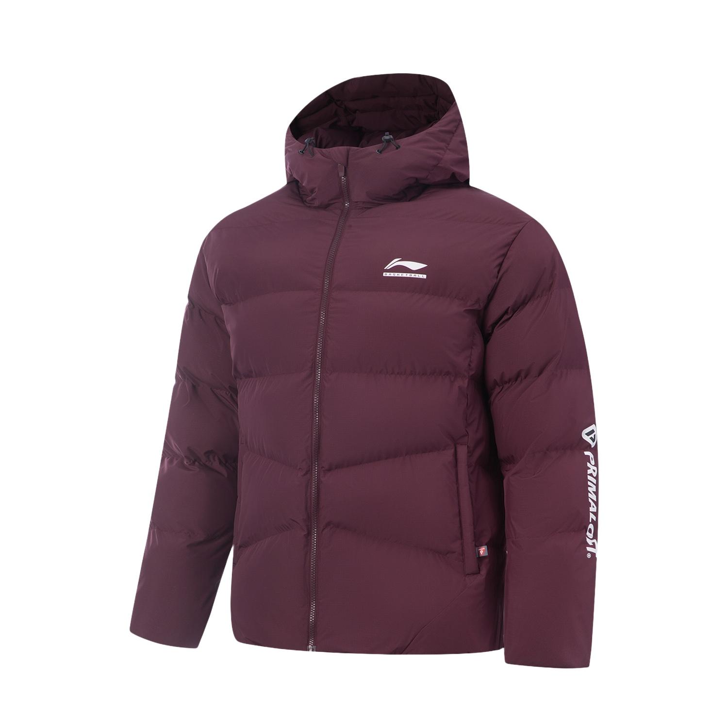 Li Ning CBA Collection Puffer Jackets Men s Burgundy Purple Hooded Moderate Other AJMV069-8 L