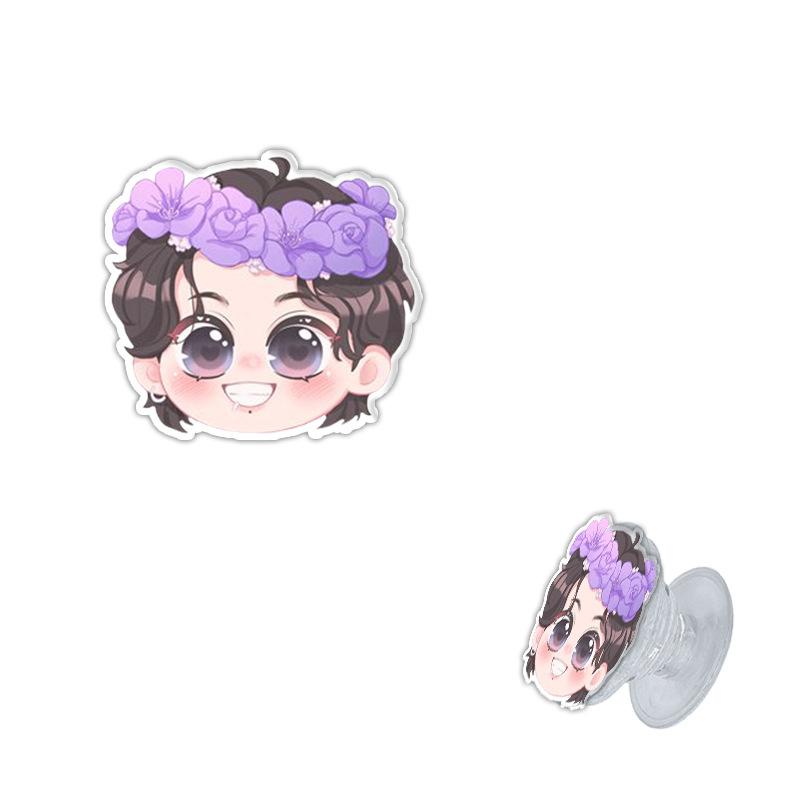 

BTS Flower Crown Cartoon Phone Grip, Purple Floral Cartoon Acrylic Pop Socket, Kpop Fans Collectible Phone Holder 1