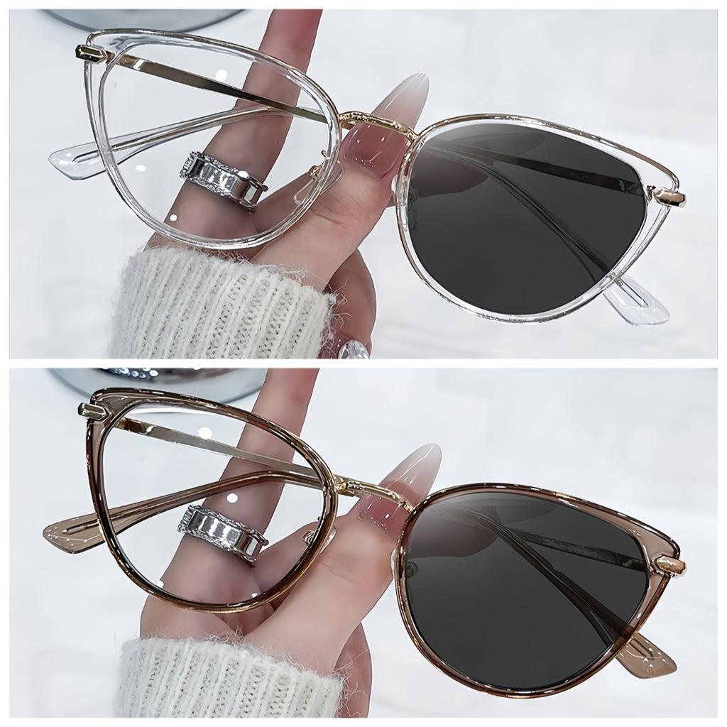 1/2pcs retro metal frame glasses cat eye style with light sensing lenses for men and women