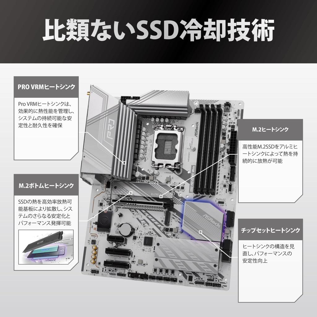 ASRock Z890 Pro RS WiFi White Intel Core Ultra Z890 DDR5 ATX Motherboard Japanese Retailer Motherboard, (LGA1851) Compatible, Chipset, [Official
