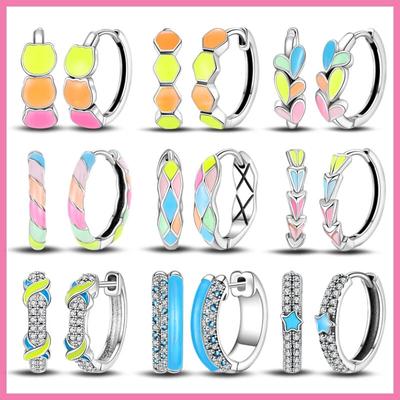 100% 925 Sterling Silber Corlorful Zirkon Funkelnde Pflastern Doppel Creolen Für Frauen Hochzeit Verlobung Party Luxus Schmuck