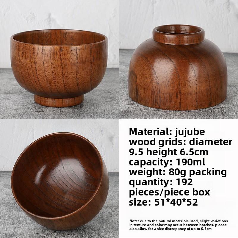 Acacia Wood Salad Bowl, Wooden Creative Rice Bowl, Environmentally Friendly Round Wooden Bowl