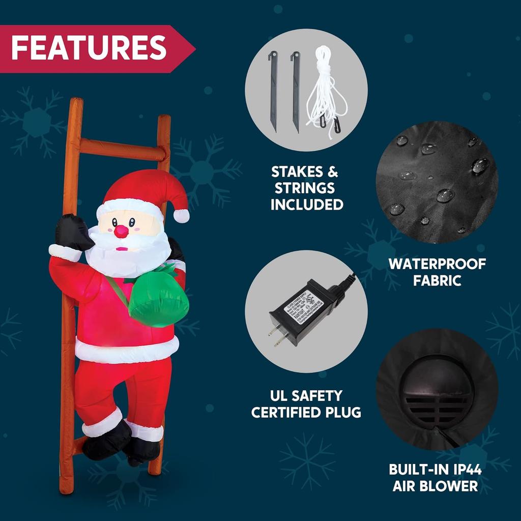 JOYFY 6 FT Christmas Inflatable Climbing Santa Hanging Inflatable Christmas Yard Decorations for Xmas Party Lawn Décor