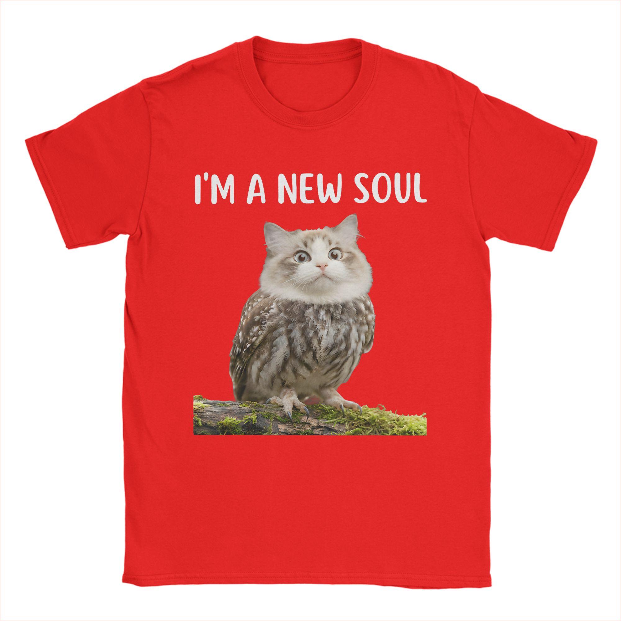 Vintage My Spirit Animal Funny Meowl TShirt for Men 100 Cotton T Shirts Cursed Cat Owl Brainrot Meme Short Sleeve Tees Clothes S