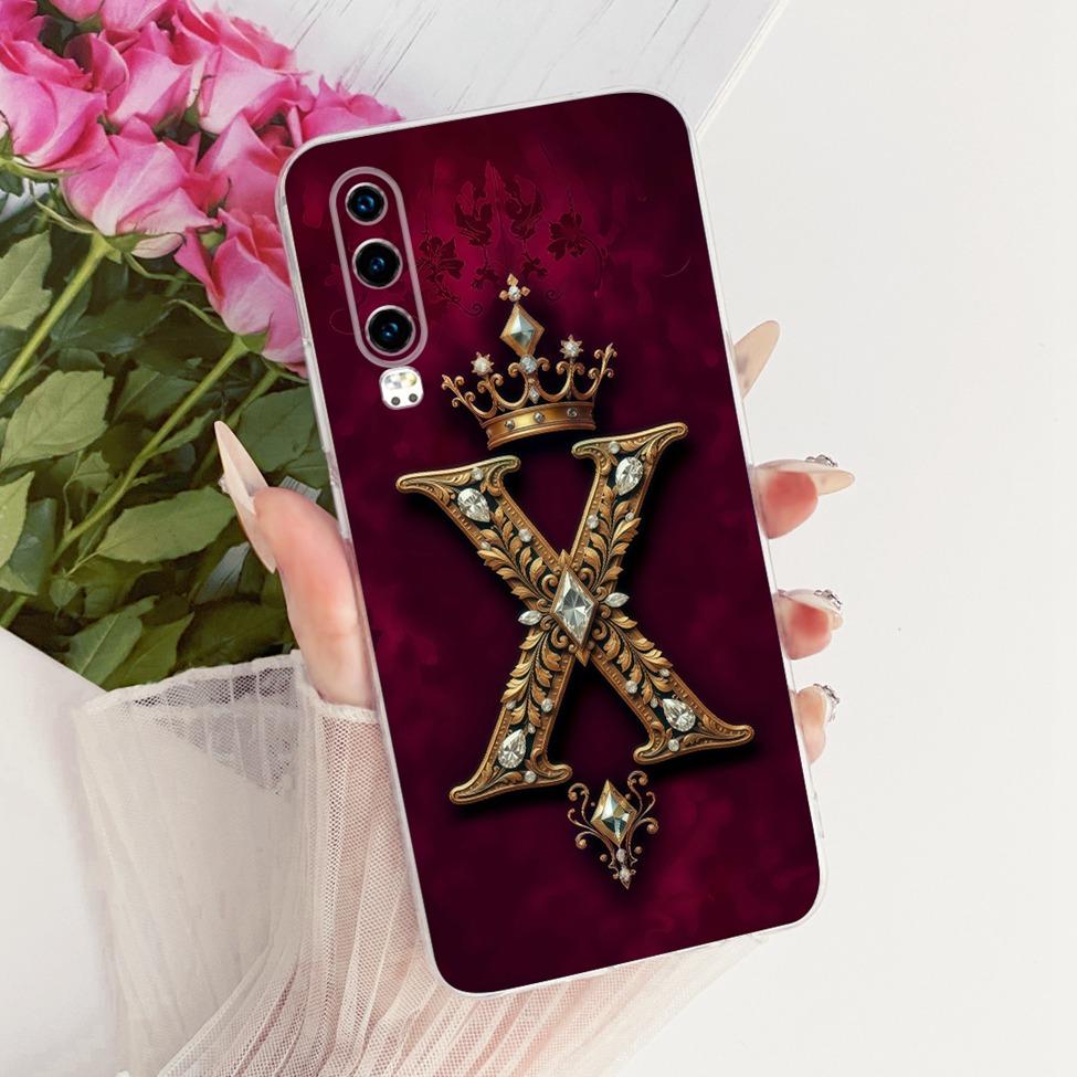 Clear For Huawei P30 ELE-L29 ELE-L09 ELE-L04 Cover For Huawei P30 Case Cool Crown Luxury A-Z Letters 2D Flat Pattern Soft Casing