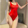 Dünne 8D Ölige Seide Transparent Seidig Hoher Schritt Einteiler Strumpfset Damen Dessous Offener Schritt Badeanzug