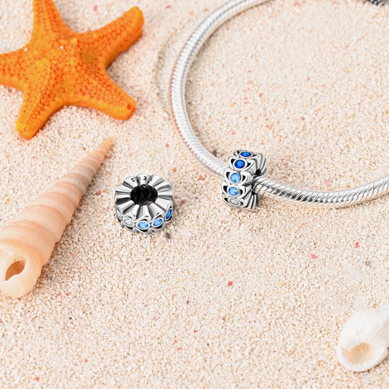 Charms Copper Summer Wave Blue Zircon Beads Fit Charms Plata Original Bracelet Women Jewellery Making Gifts