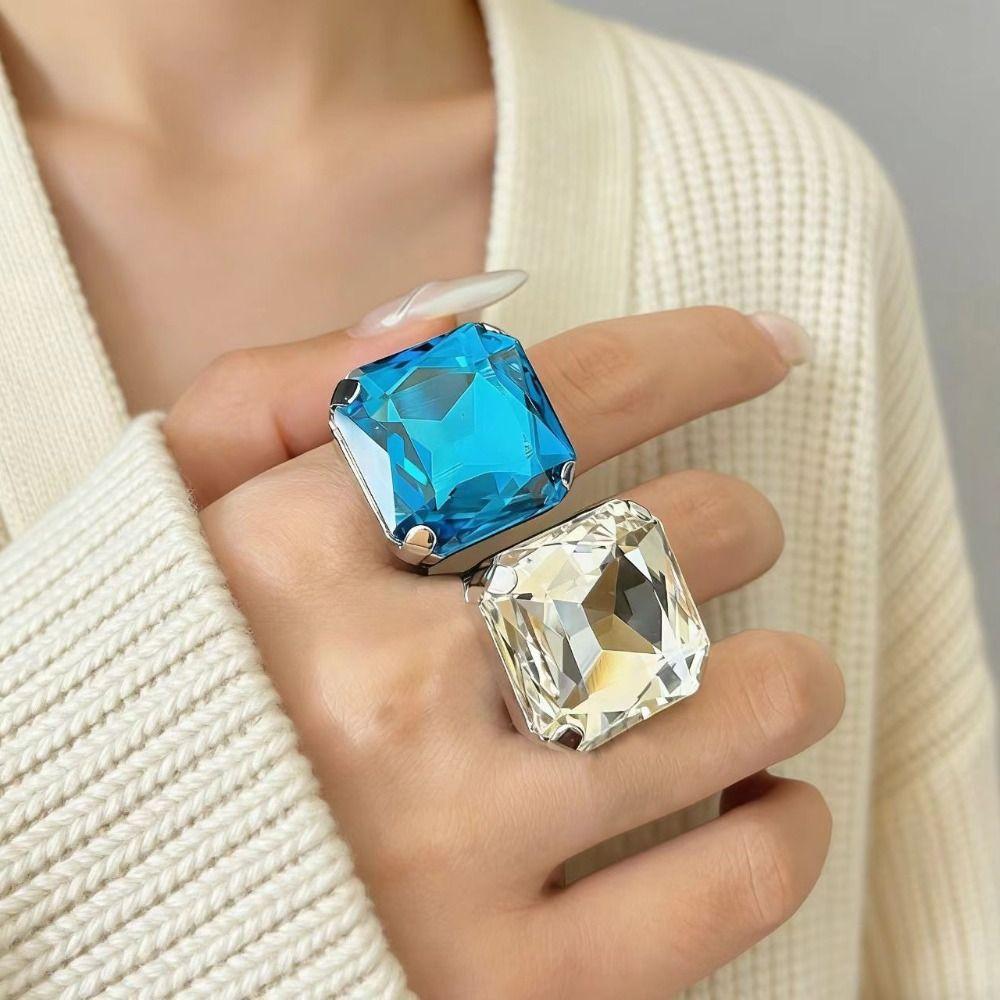 Rhinestone Crystal Square Rhinestone Ring Adjustable Size Large Crystal Ring Party Accessories