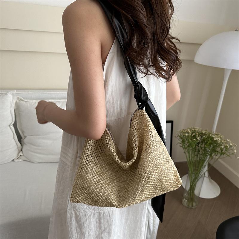 Hand-carrying Big Bag for Women New Texture Woven Underarm Bag Solid Color Simple Hollow One-shoulder Casual Tote Bag