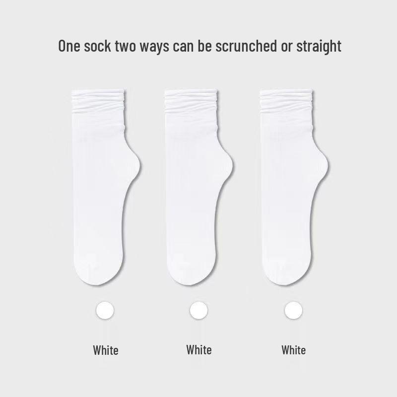 Bingbing Women's Ice Silk Scrunch Socks - Mid-Calf, Thin Style, Trendy White Velvet for Summer
