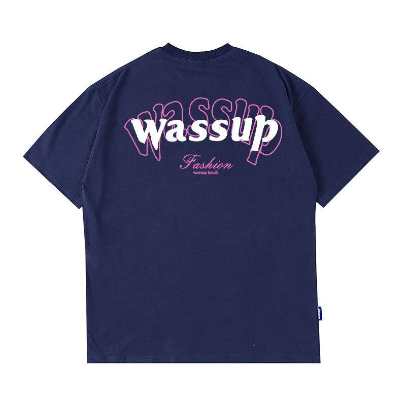 Wassup American Letter T-Shirt Short-Sleeved Men's Summer 2025 New Trendy Tee Couple Round Neck T-Shirt Top