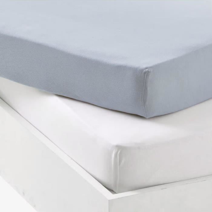Lot de 2 draps housse - mon ptit dodo - jersey 100% coton - 70 x 140 cm - blanc et light blue