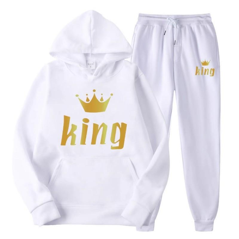 Couple Matching Hoodie Set King Queen Long Sleeve Tracksuit Men Women Casual Sportswear