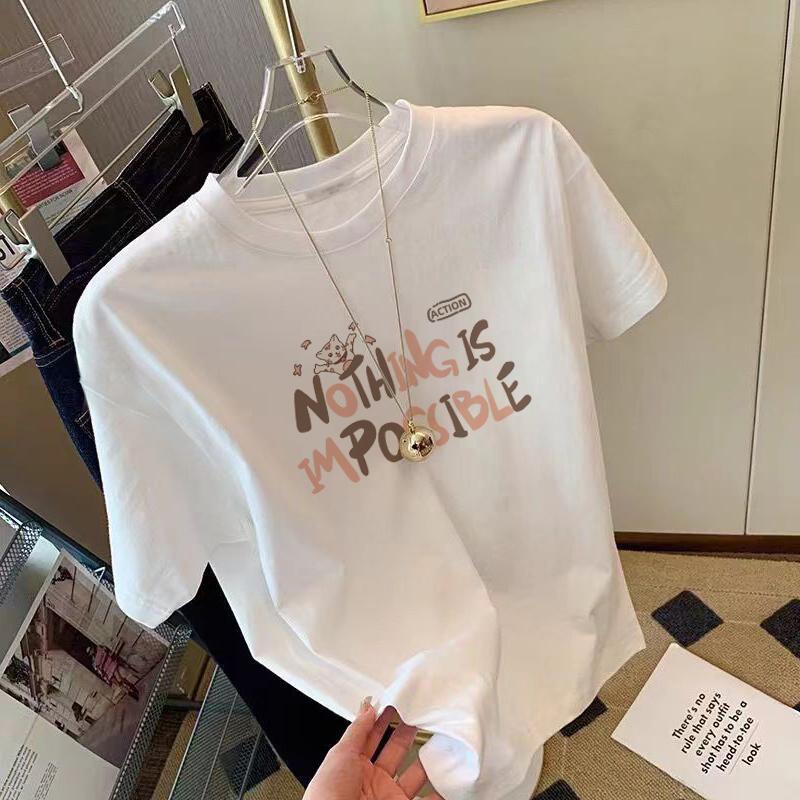 

Белая футболка с круглым вырезом и короткими рукавами, женская летняя одежда 2025, новая корейская версия, обычная, с принтом букв, свободный хлопковый топ S