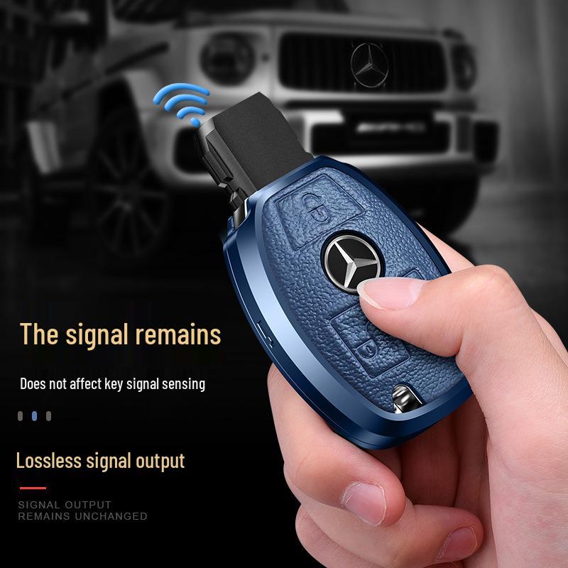 Husă metalică din piele naturală pentru cheie pentru Mercedes-Benz C-Class, E-Class, GLC300L, 260L, E300L, E200