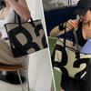 Canvas Tote Bag Large Capacity with Letter Print for Shopping Travel