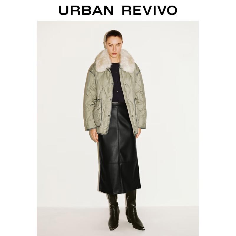 UR 2025 Women's Winter Fur Collar Drawstring Down Jacket