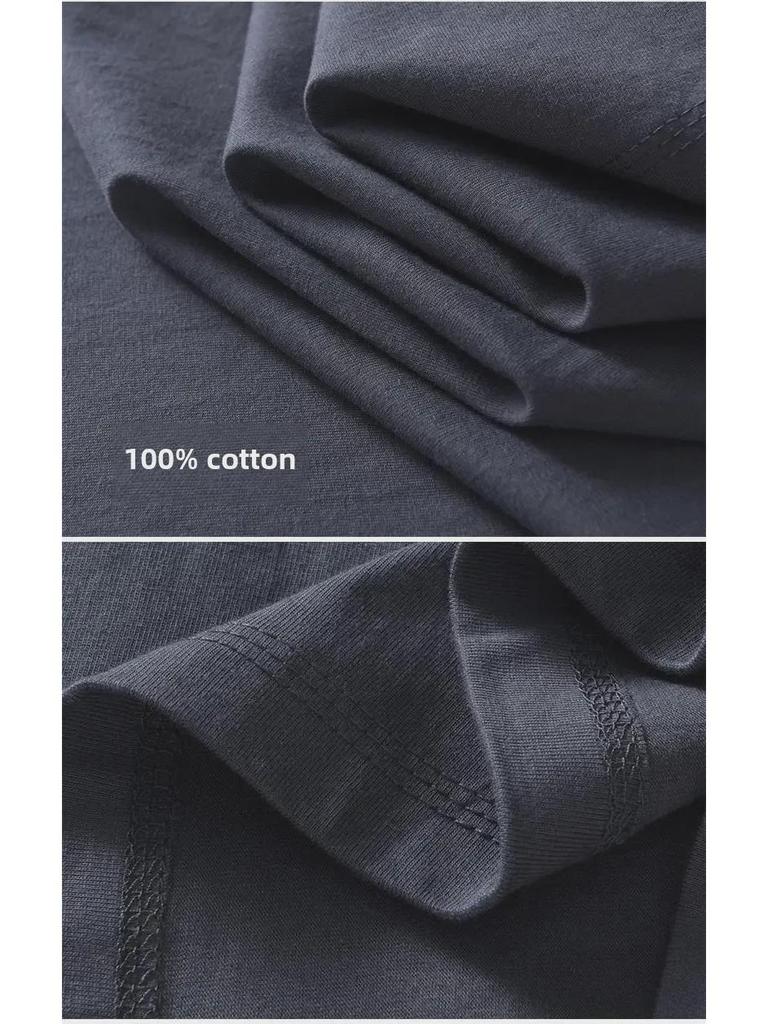 Men's 240G Heavyweight Cotton Round Neck Solid Color Short Sleeve T-Shirt