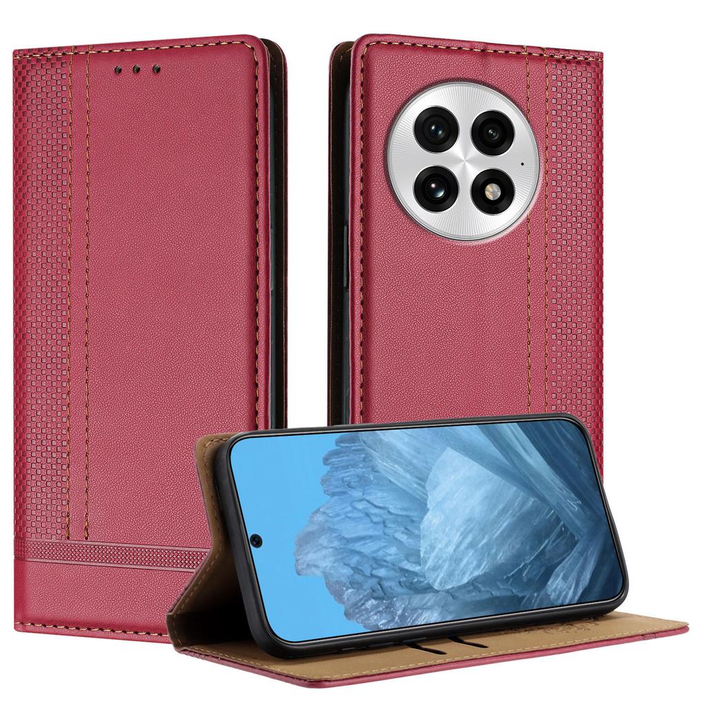 Für OnePlus 13 Hülle L-förmiges Gittermuster Leder Ständer Handyhülle mit Kartenfächern