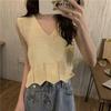 Women's Popular Summer Thin French Versatile Hollow Out Design Irregular V Neck Camisole Knit Top