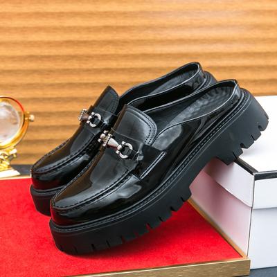Halbschlappen Lederschuhe Herren Businesskleid Britische Plateau-Erhöhung Lackleder Slipper Faulschuhe Ein Pedal Casual Herrenschuhe