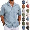 Men Short Sleeve Cuban Collar Shirt Camouflage Pattern Button Down Lightweight Casual Summer Shirt for Outdoor Activities