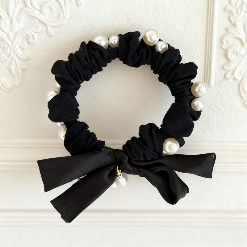Высококачественная французская жемчужная резинка-бант для волос для женщин – Эластичная повязка на голову с цветочным аксессуаром чёрный