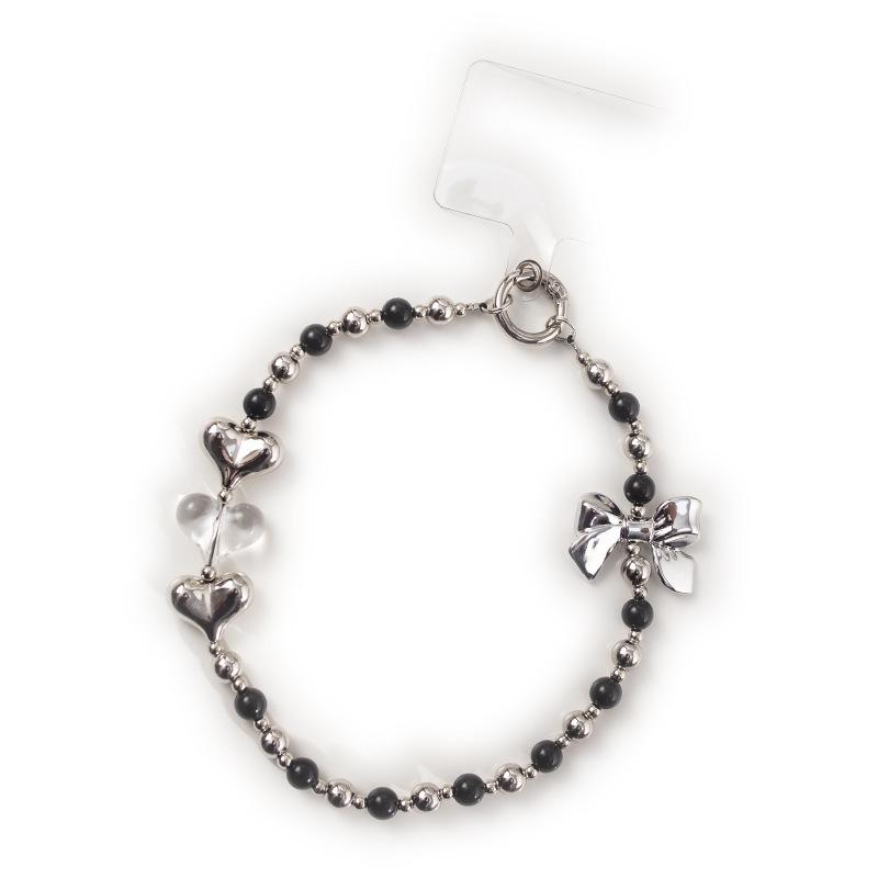 Durable Black & White Plaid Bow Wrist Strap with Buckle Chain for Phones