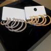 3Pairs Shiny Rhinestone Hoop Earrings Luxury Big Circle Zinc Alloy Exaggerated Personality Earrings Jewelry Female Accessories