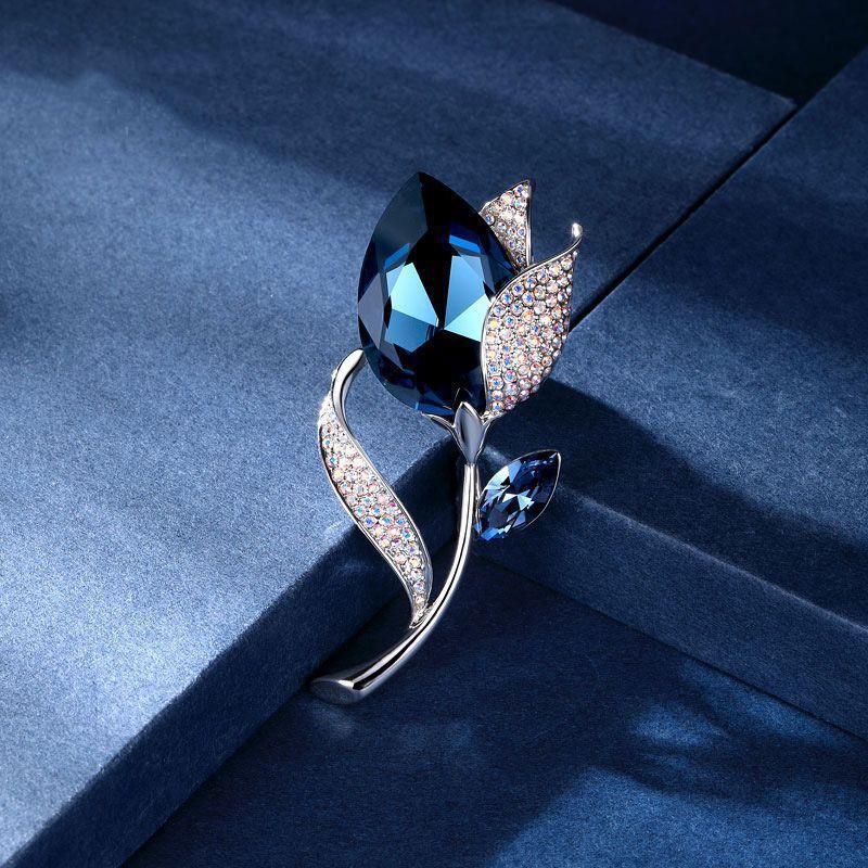 

Хрустальная брошь-тюльпан, женская, персональная, универсальная, атмосферная, антибликовая, булавка с аксессуарами синий