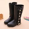 Girls' Boots Autumn/Winter Korean Edition Children's High Top Boots with Velvet for Big Boys and Princess Long Top Boots for Little Girls