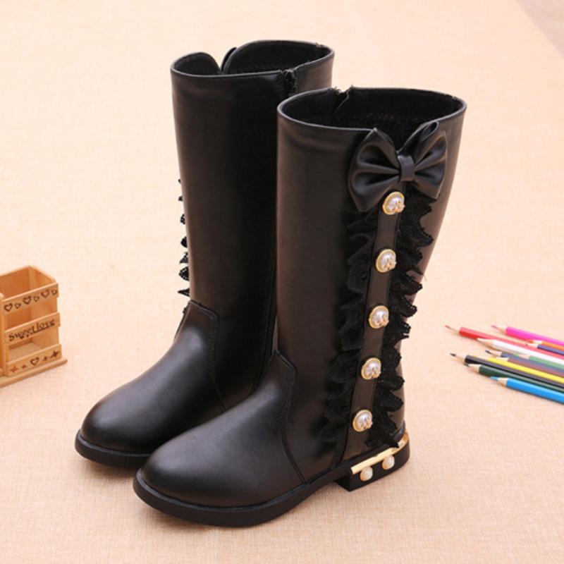 Girls' Boots Autumn/Winter Korean Edition Children's High Top Boots with Velvet for Big Boys and Princess Long Top Boots for Little Girls