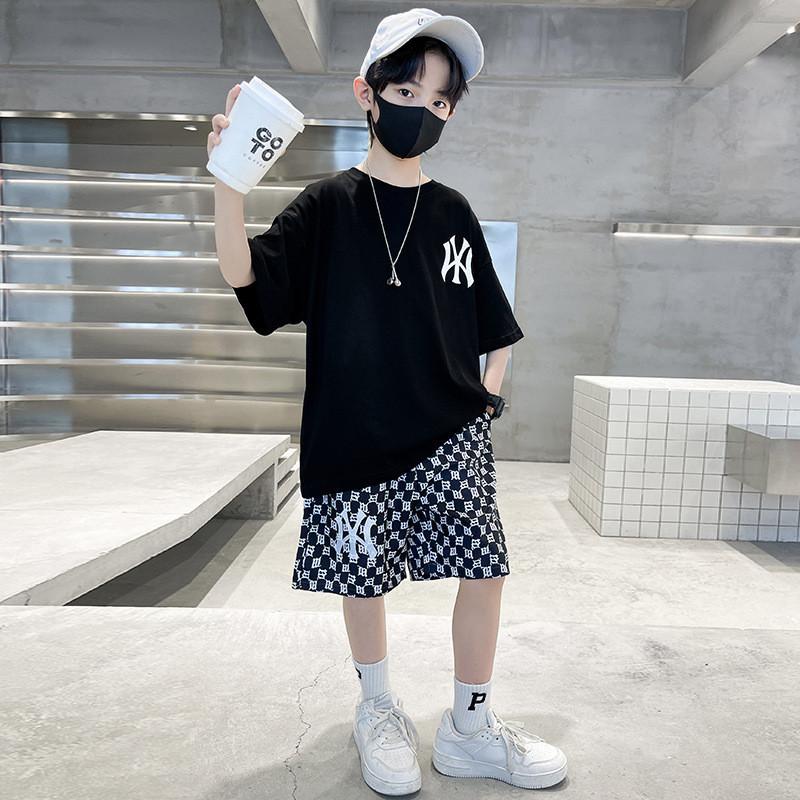 Children's clothing boy suit y letter short sleeved shorts two-piece set