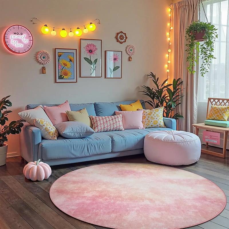 Living Room Carpet Large Round Carpets Non-slip Floor Mat Machine Washable Pink Gradient Rug Bedroom Home Decor Rugs