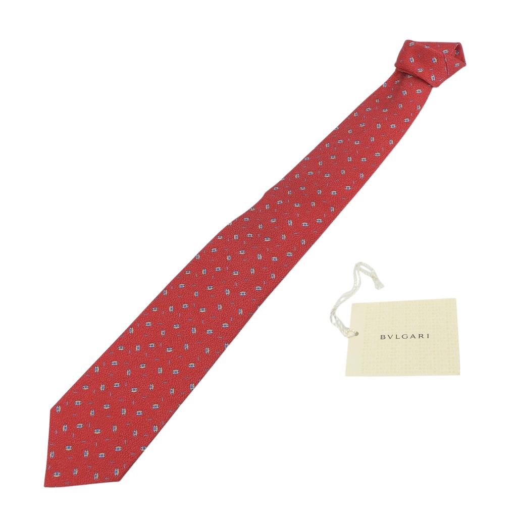 Pristine BVLGARI tie All-over print seven-fold wide tie Red silk mens Used