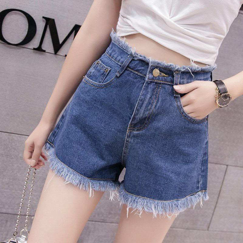 

Denim shorts women s summer high waist new temperament lady wearing rough edge short pants tide 25