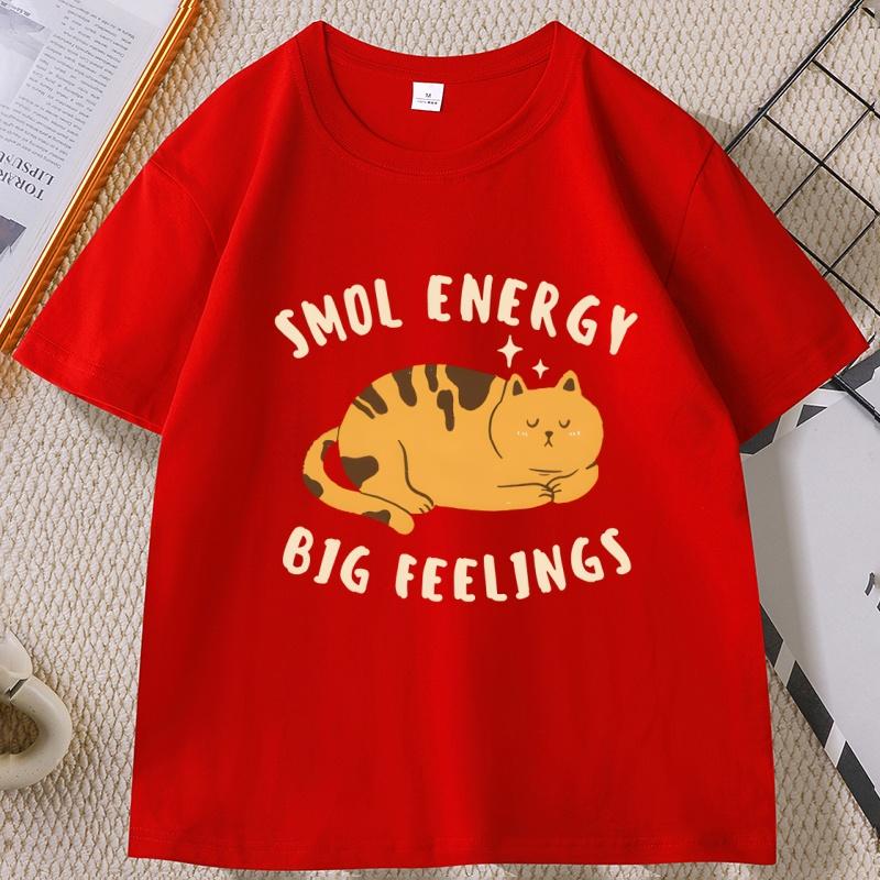 

Smol Energy Big Feelings Cat Tshirts Casual Cotton Short Sleeve Round Neck Tshirt Unisex Women Summer Comfortable Clothes S