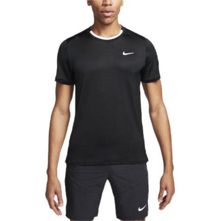 Nike Court Advantage Color Block Logo Crew Neck Short Sleeve T-Shirt Men Tops Black FD5320-011