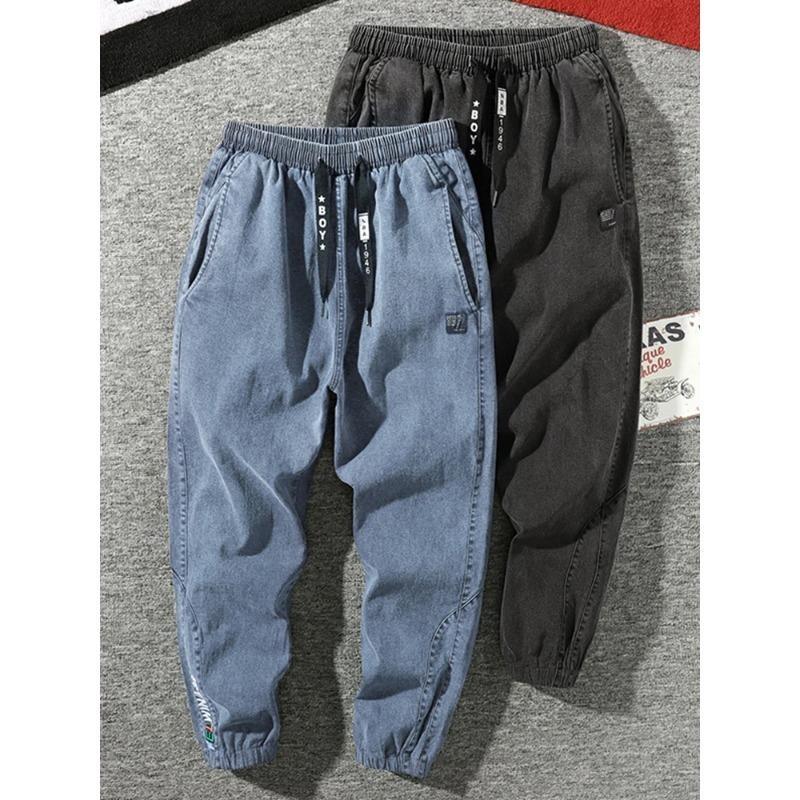 Men's Jogger Jeans Streetwear Black Blue Casual Denim Cargo Pants Stretch Taper Jeans Baggy Trousers