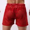 Erotic Men Solid Color Mesh See Through Hollow Out Drawstring Shorts Beach Pants