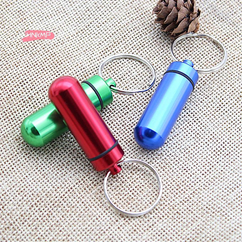 1Pc Portable Waterproof Mini Aluminum Keychain Pill Box - Compact Bottle Case Holder for Medicine Storage