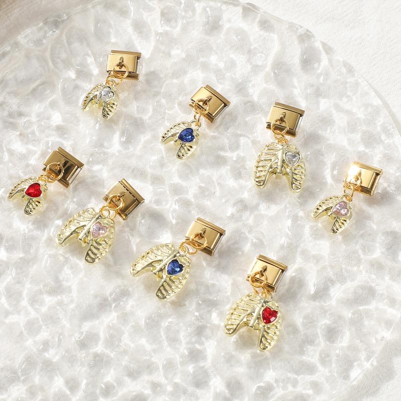 Y2K Creative Heart Moon Butterfly Star Bow Golden Pendant Italian Charm Links Fit 9mm Stainless Steel Bracelet Women DIY Making