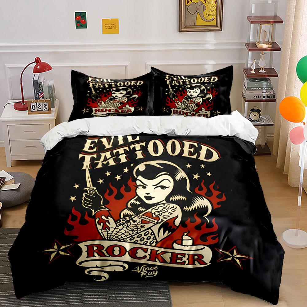 Evil Tattooed Rocker Design Bedding Duvet Cover Set Duvet Cover Pillowcases (1*Duvet Cover 2*Pillowcases, Without Duvet Insert)